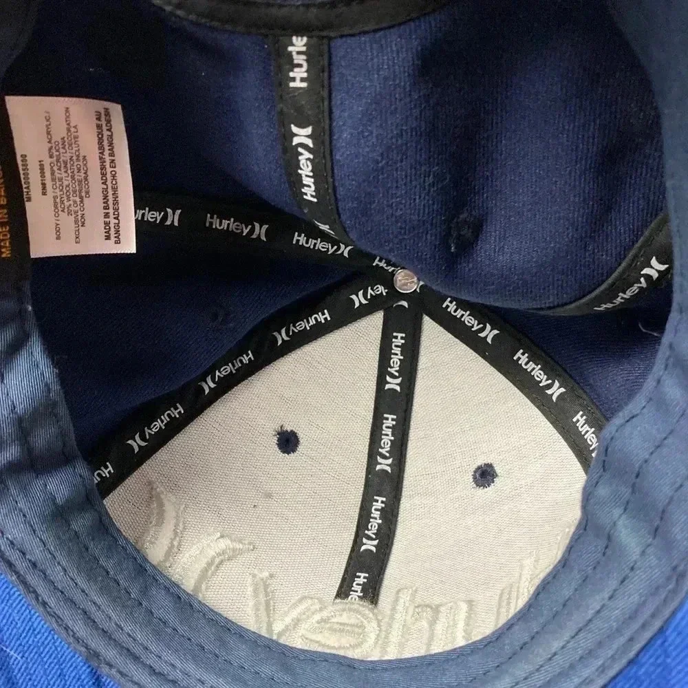 HURLEY‎ MENS HAT BLUE HAT EMBROIDERED WHITE HURLEY DESIGN SNAPBACK WOOL BLEND
